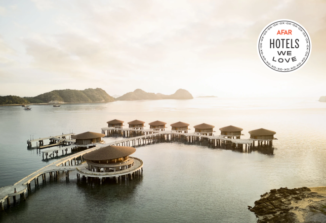 Ta’aktana, a Luxury Collection Resort & Spa, features overwater bungalows in a tranquil lagoon.