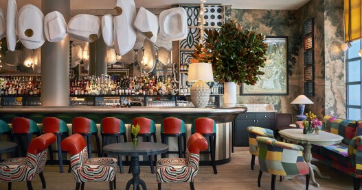 The all-day restaurant and bar at the Warren Street Hotel is filled with pops of color and patterns.