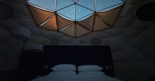 The Skyview Hotel is located in the Dark Sky Community of Torrey, Utah. The bedrooms have skylights over the beds that offer views of the night sky.